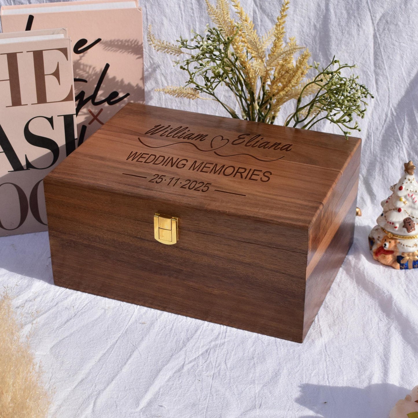 Personalized Walnut Keepsake Box,Engraved Wedding Keepsake Memory Box,Engagement Gift,Wooden Box With Hinged Lid,Anniversary Gift Couples