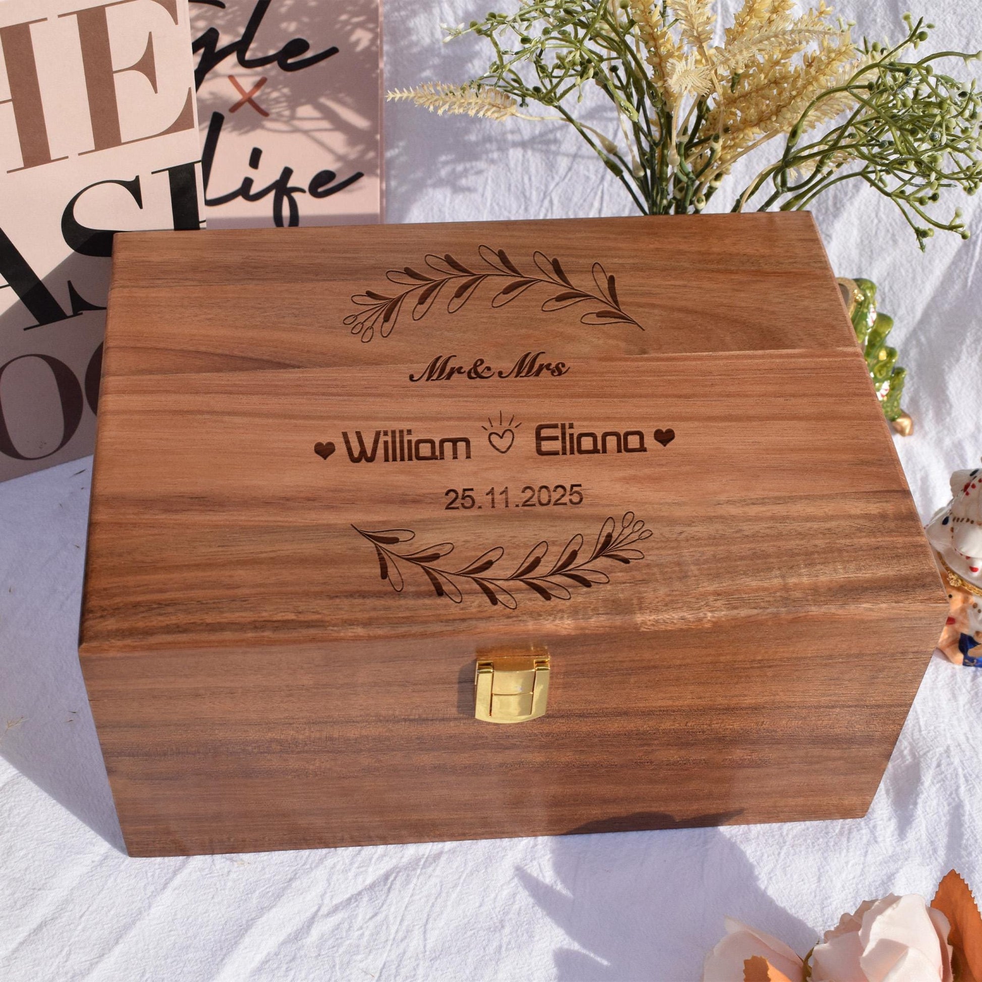 Personalized Walnut Keepsake Box,Engraved Wedding Keepsake Memory Box,Engagement Gift,Wooden Box With Hinged Lid,Anniversary Gift Couples