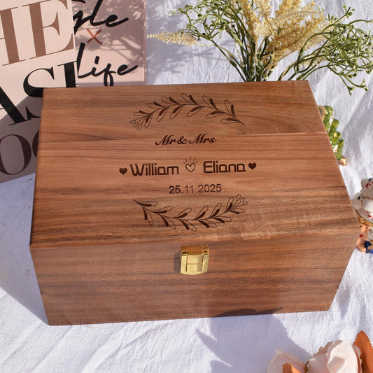 Personalized Walnut Keepsake Box,Engraved Wedding Keepsake Memory Box,Engagement Gift,Wooden Box With Hinged Lid,Anniversary Gift Couples