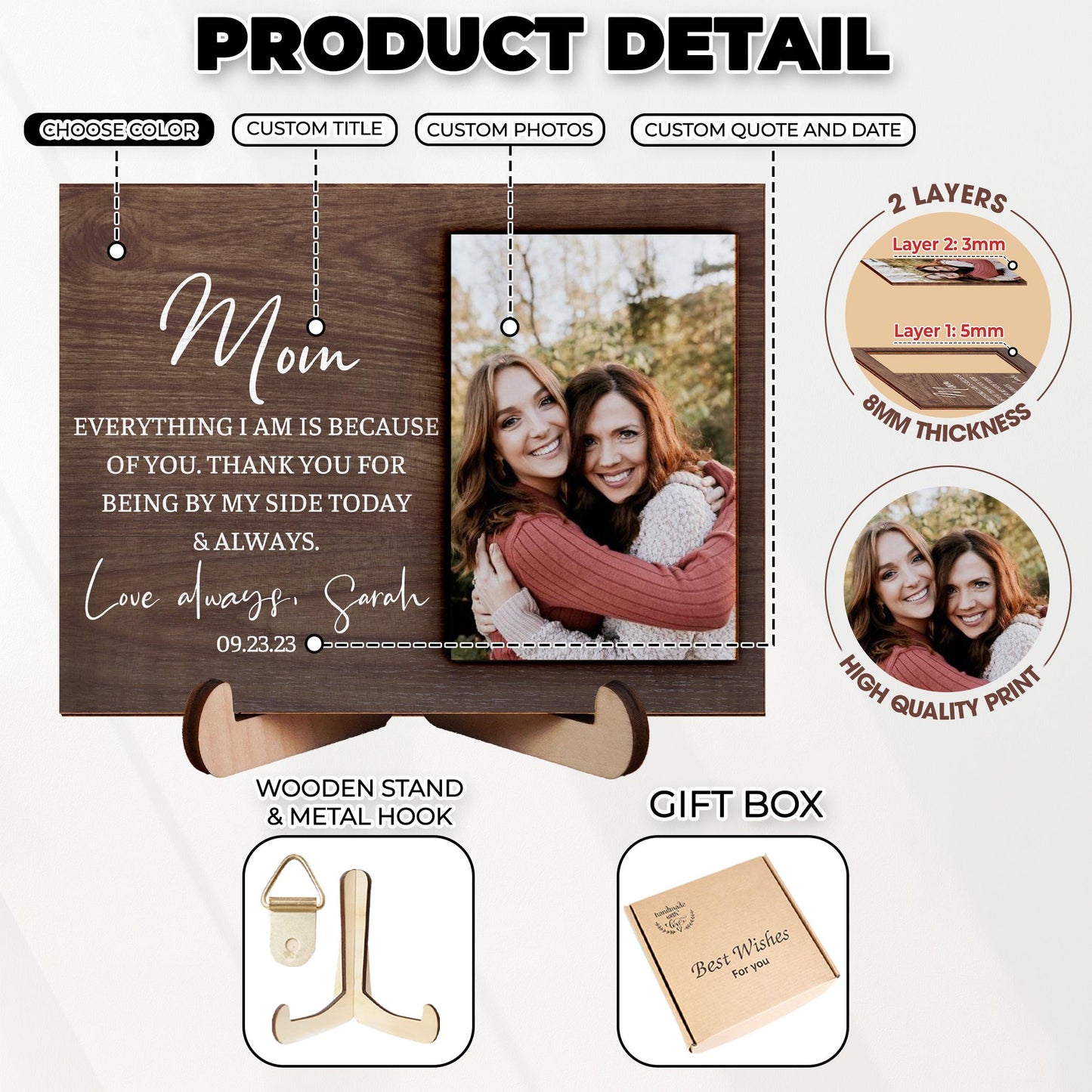 Mother of the Bride Gift from the Bride,Photo on Wood,Picture Frame,Father of the Bride Gift from Bride,Wedding Gift Mom Dad from Daughter