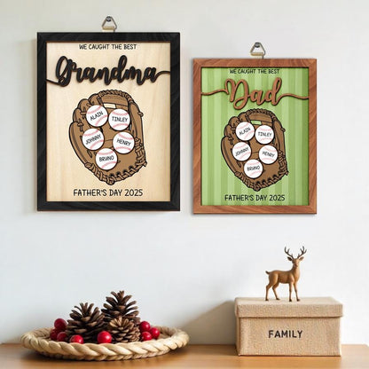 Personalized We Caught Best Dad Ever Frame,Father's Day Gift,Kid's Name Baseball Sign,Gifts for Dad,Dad and Kids Framed Sign,Grandpa Gift