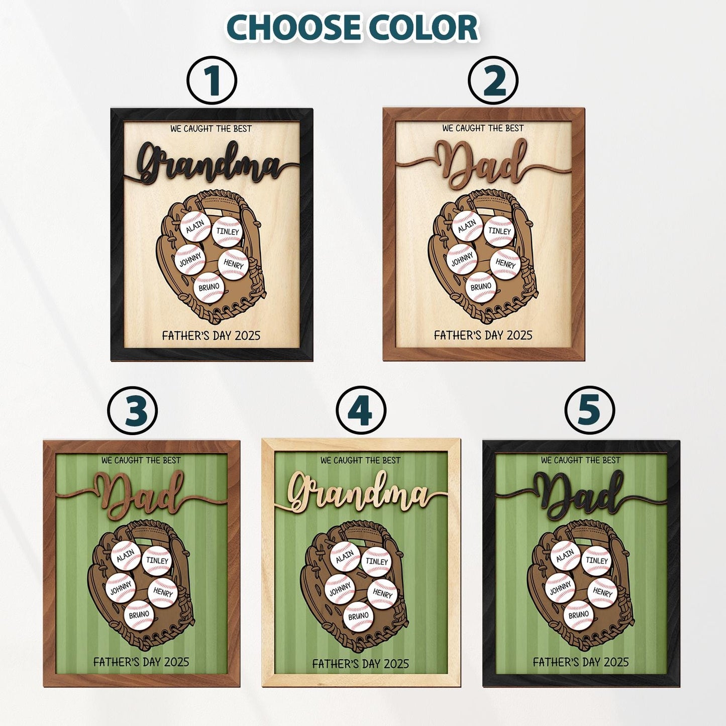 Personalized We Caught Best Dad Ever Frame,Father's Day Gift,Kid's Name Baseball Sign,Gifts for Dad,Dad and Kids Framed Sign,Grandpa Gift