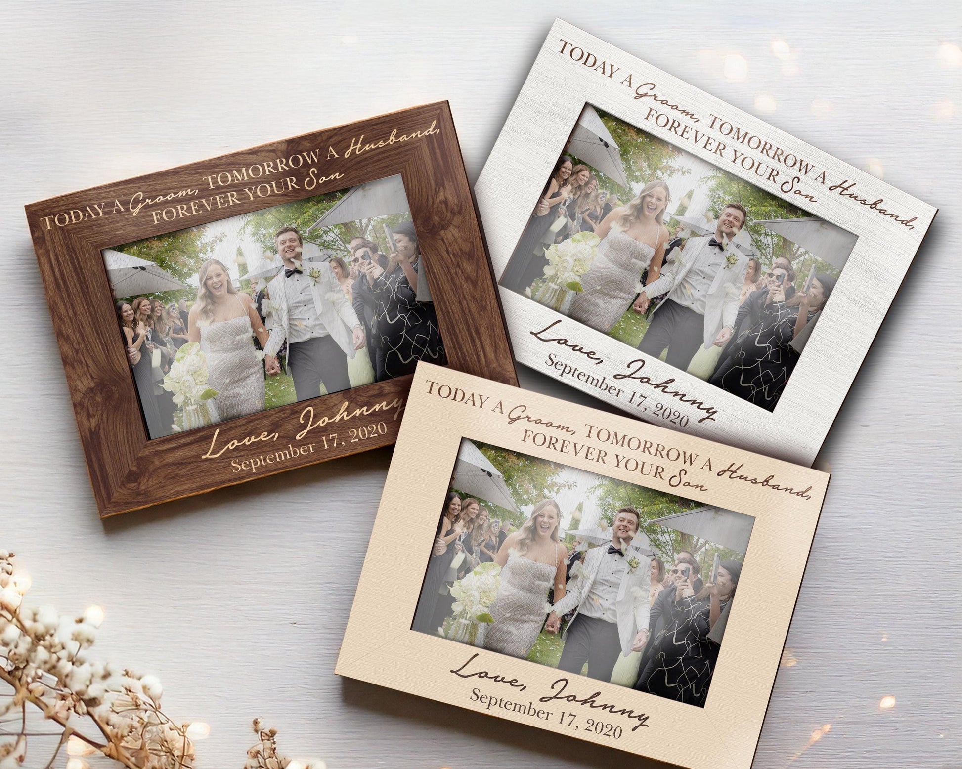 Custom Photo Frame,Parents of the Groom,Wedding Picture Frame,Today a Groom Tomorrow a Husband,Engagement Couple,Wedding Gift,Gift from Son