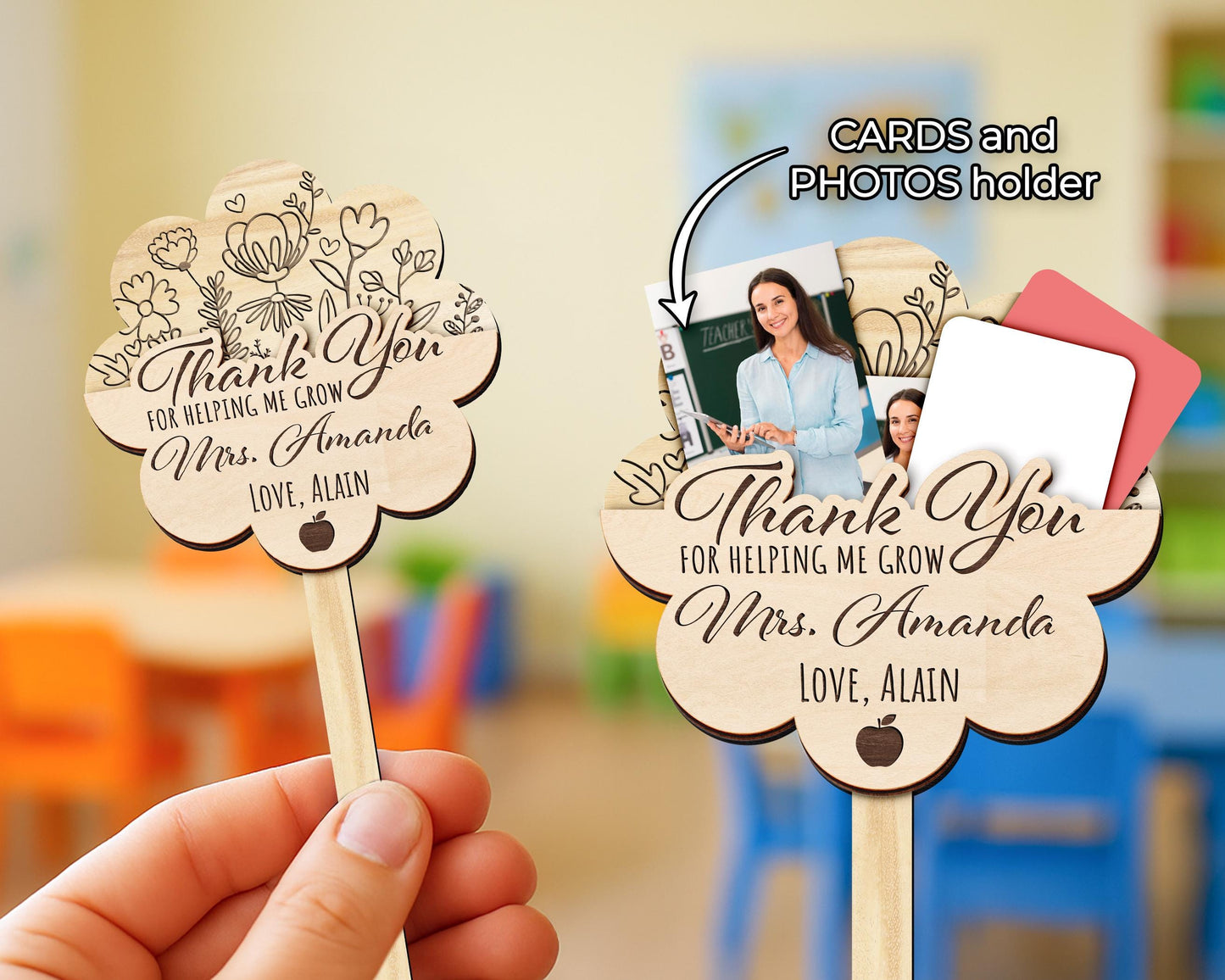 Teacher Gift Card Holder,Teacher Plant Sign,Teacher Appreciation,Thank You Teacher End of Year,Teacher Keepsake,Helping Me Grow,Garden Tag