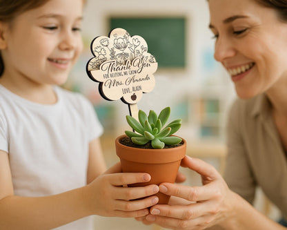 Teacher Gift Card Holder,Teacher Plant Sign,Teacher Appreciation,Thank You Teacher End of Year,Teacher Keepsake,Helping Me Grow,Garden Tag