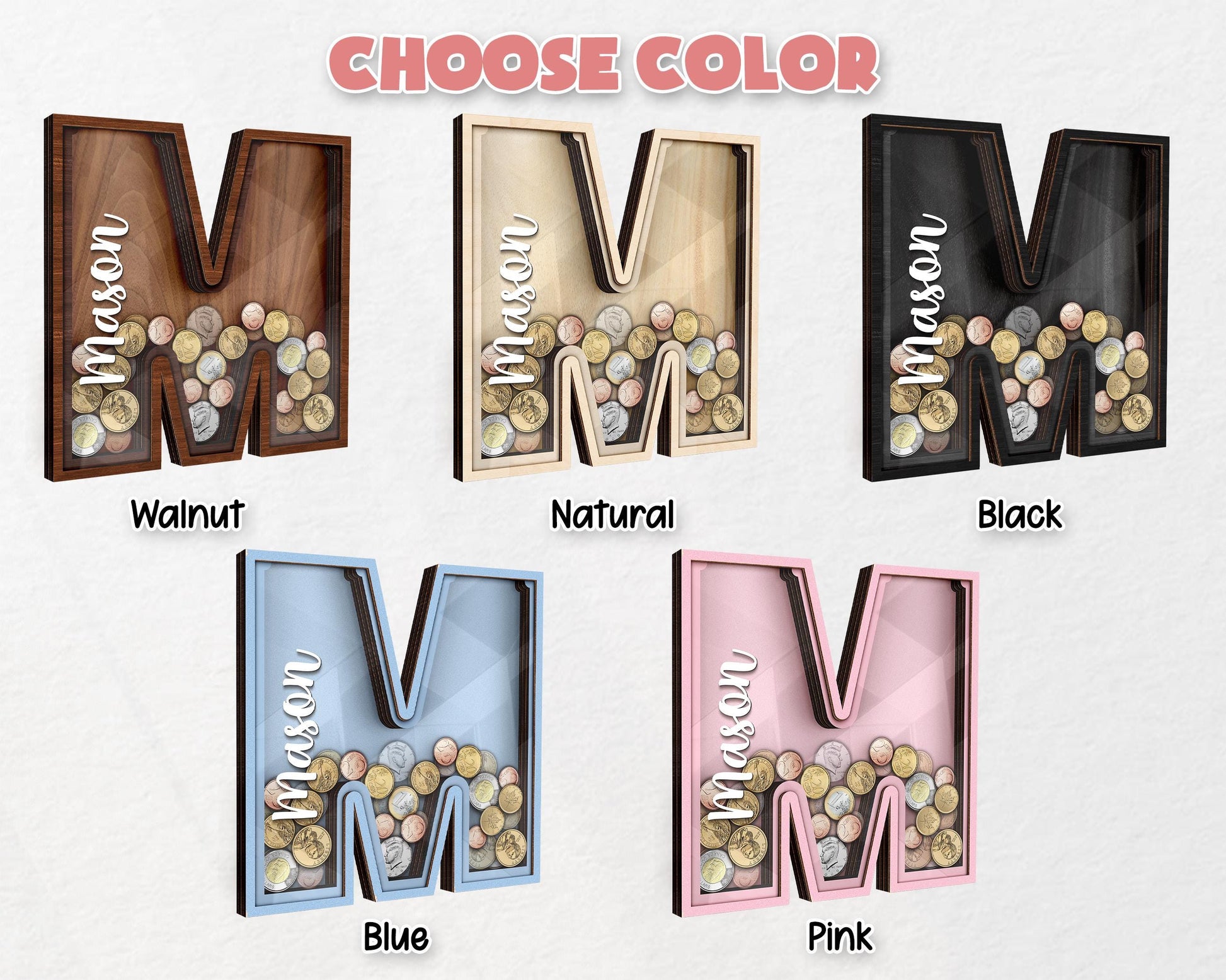 Personalized Large Wooden Kids Letter Piggy Bank, Wood Gift For Kids, Custom Name Coin Bank, Wood Alphabet Letter Bank Money Box Birthday