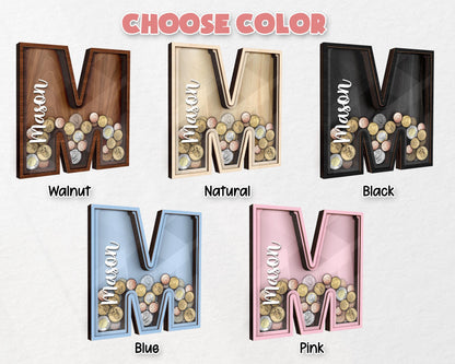 Personalized Large Wooden Kids Letter Piggy Bank, Wood Gift For Kids, Custom Name Coin Bank, Wood Alphabet Letter Bank Money Box Birthday