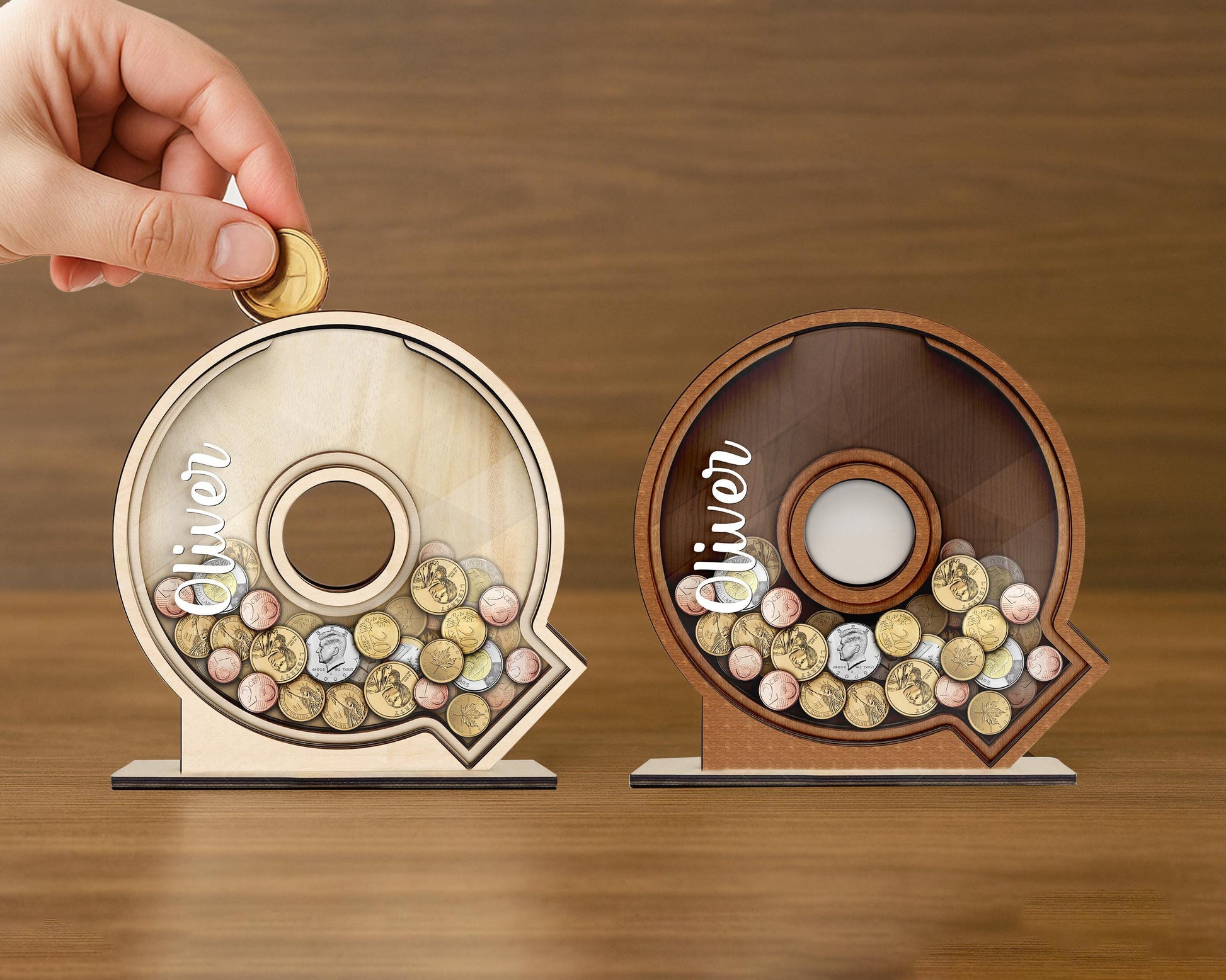 Personalized Large Wooden Kids Letter Piggy Bank, Wood Gift For Kids, Custom Name Coin Bank, Wood Alphabet Letter Bank Money Box Birthday