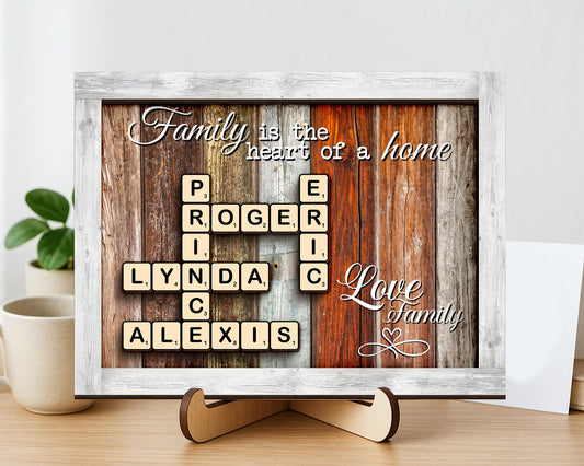 Family Gift,Custom Scrabble Family Name Frame,Crossword Scrabble Puzzle Sign,Grandparents Gift,Letter Tile Art,Grandma Gift,Rustic Decor