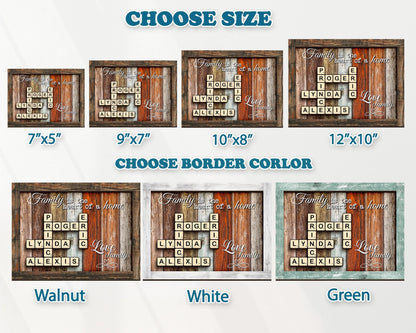 Family Gift,Custom Scrabble Family Name Frame,Crossword Scrabble Puzzle Sign,Grandparents Gift,Letter Tile Art,Grandma Gift,Rustic Decor