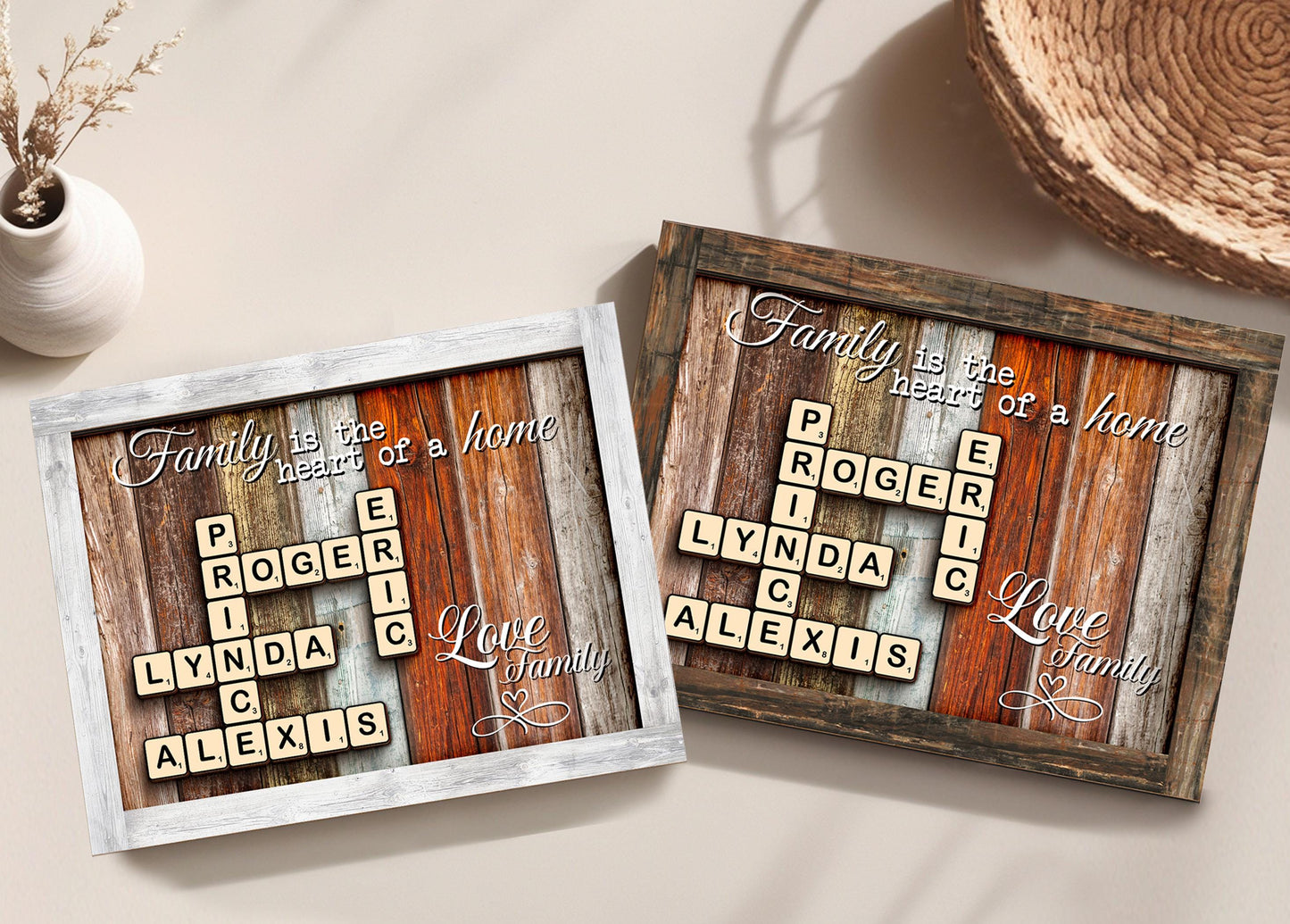 Family Gift,Custom Scrabble Family Name Frame,Crossword Scrabble Puzzle Sign,Grandparents Gift,Letter Tile Art,Grandma Gift,Rustic Decor
