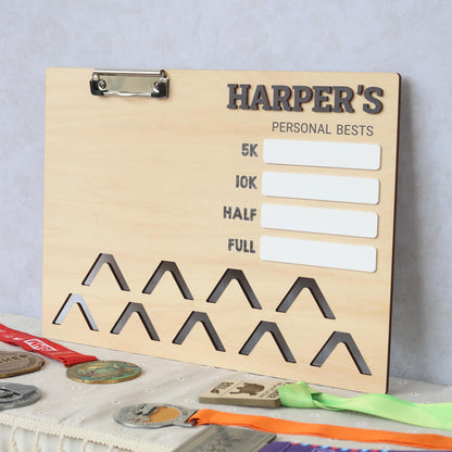 Running Medal Holder and Personal Bests Display Board | Personal Bests Chalkboard | Running Medal and Bib Display Rack | Gifts for Runners