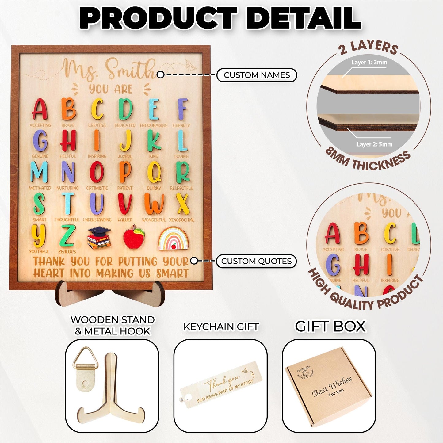 Personalized Teacher ABC Sign,Preschool Teacher,Teacher Appreciation,Kindergarten Teacher Gift,End of School Year,Back to School,Kids Gift