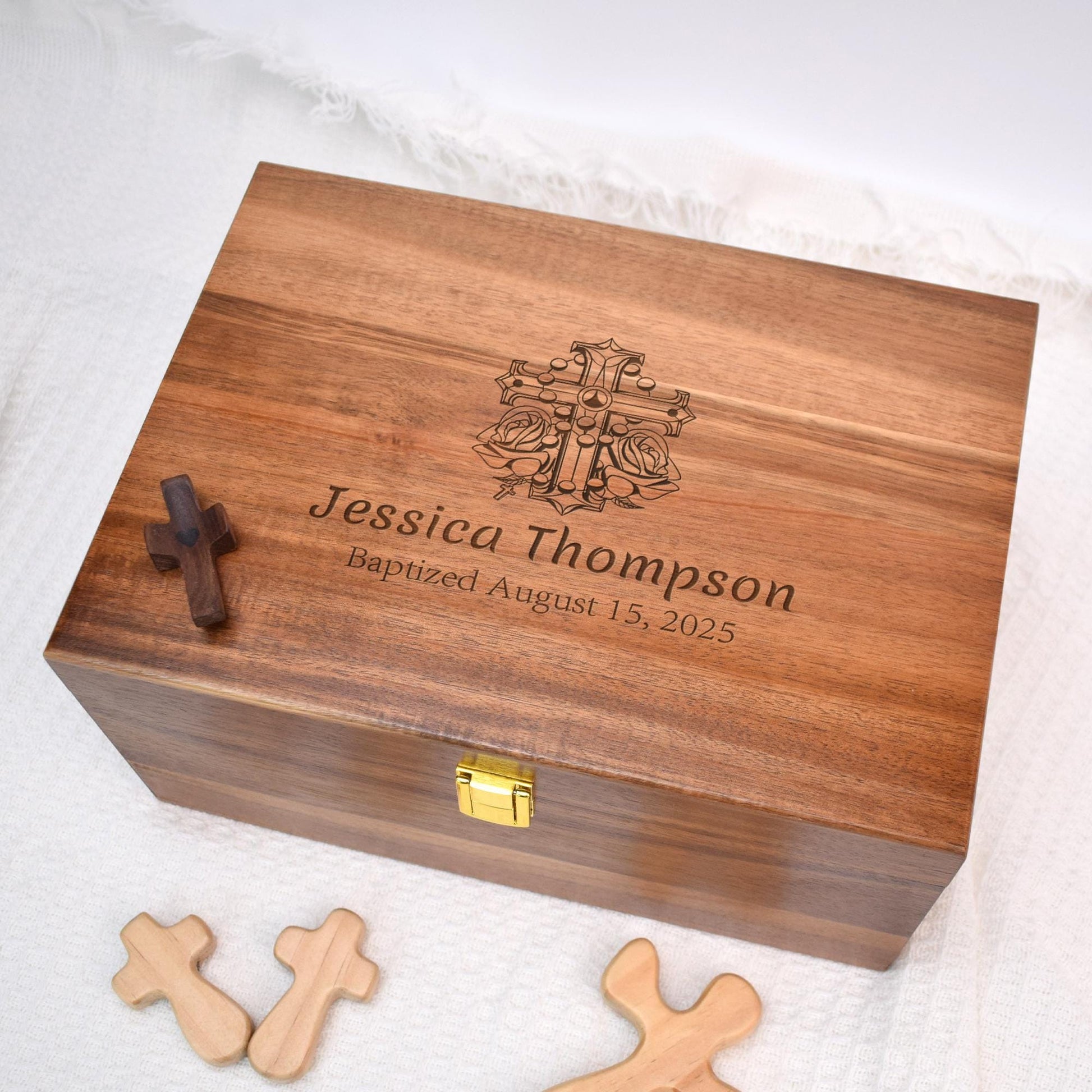 Engraved Wood Keepsake Box,Personalized Baptism, First Communion, Christening Gift, Religious Gift for Godchild, Grandchild, Godparents