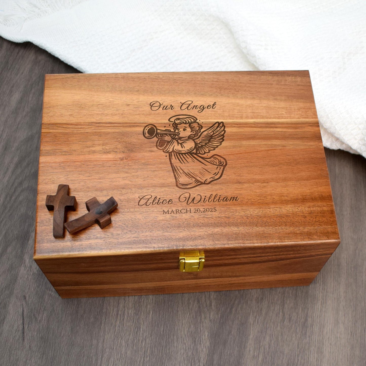 Engraved Wood Keepsake Box,Personalized Baptism, First Communion, Christening Gift, Religious Gift for Godchild, Grandchild, Godparents
