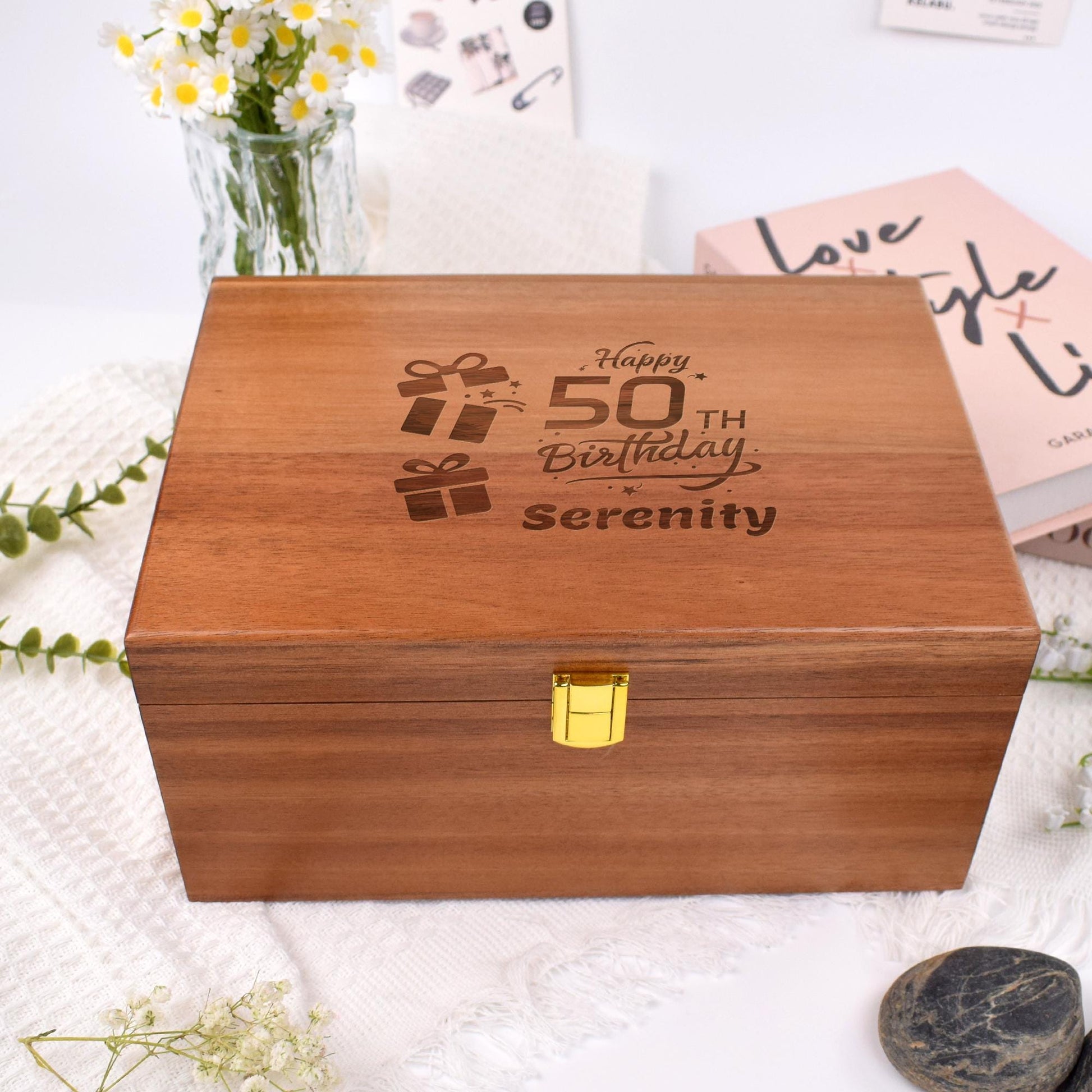 Personalized Birthday Gift Storage Box,Gift Box,Special Birthday Box,Engraved Wooden Gift Box,50th Birthday Gift Box,Anniversary gift