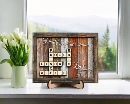 Family Gift,Custom Scrabble Family Name Frame,Crossword Scrabble Puzzle Sign,Grandparents Gift,Letter Tile Art,Grandma Gift,Rustic Decor