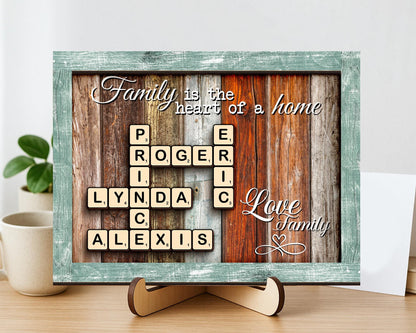 Family Gift,Custom Scrabble Family Name Frame,Crossword Scrabble Puzzle Sign,Grandparents Gift,Letter Tile Art,Grandma Gift,Rustic Decor