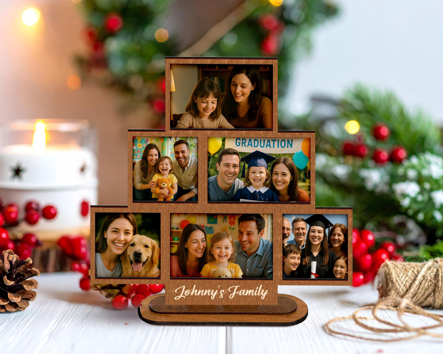 Custom Stacking Photo Sign,Wood Photo Collage Frame,Family Picture Frame,Family Wedding Display,Christmas Gift,Photo Allbum,Anniversary Gift