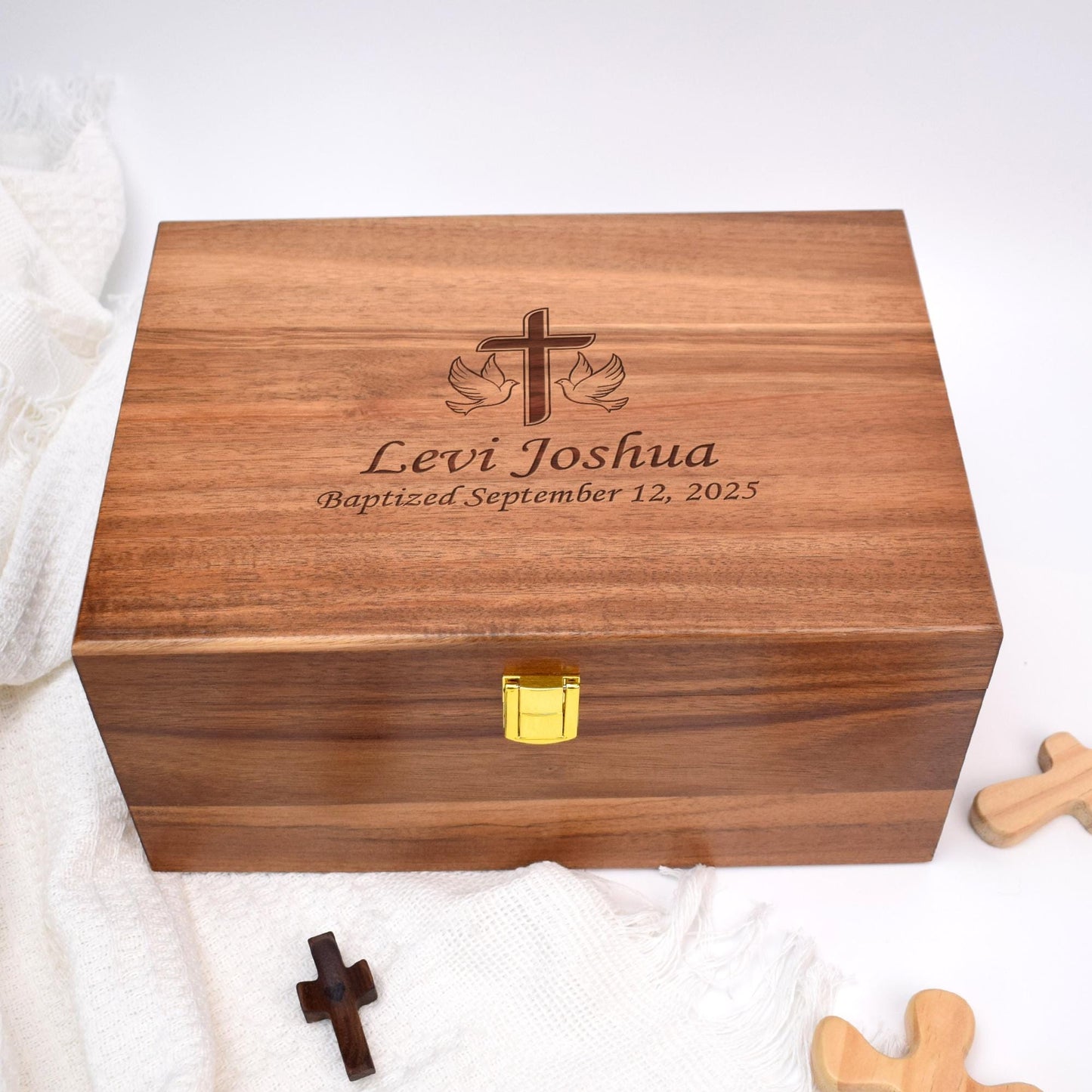 Engraved Wood Keepsake Box,Personalized Baptism, First Communion, Christening Gift, Religious Gift for Godchild, Grandchild, Godparents