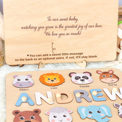 Personalized Name Puzzle With Animals | New Baby Gifts | First Christmas Gifts | 1st Birthday Gifts | Montessori Toys | Baby Shower Gifts