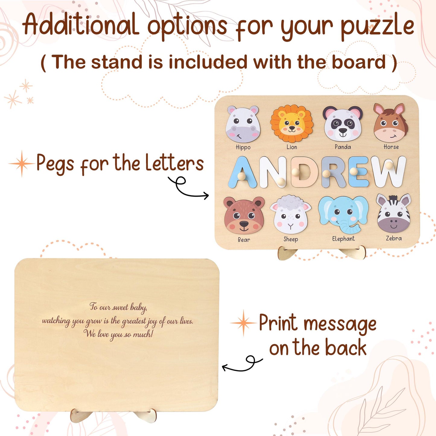 Personalized Name Puzzle With Animals | New Baby Gifts | First Christmas Gifts | 1st Birthday Gifts | Montessori Toys | Baby Shower Gifts