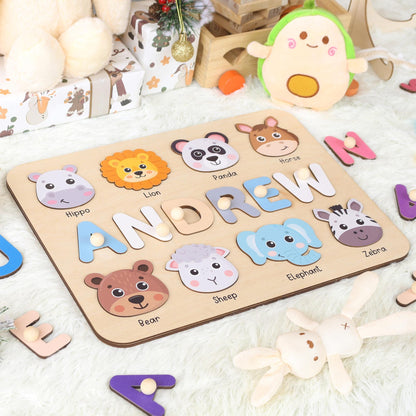 Personalized Name Puzzle With Animals | New Baby Gifts | First Christmas Gifts | 1st Birthday Gifts | Montessori Toys | Baby Shower Gifts