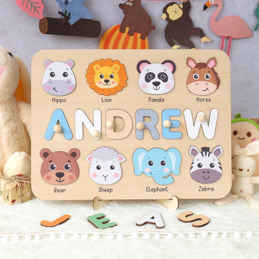 Personalized Name Puzzle With Animals | New Baby Gifts | First Christmas Gifts | 1st Birthday Gifts | Montessori Toys | Baby Shower Gifts