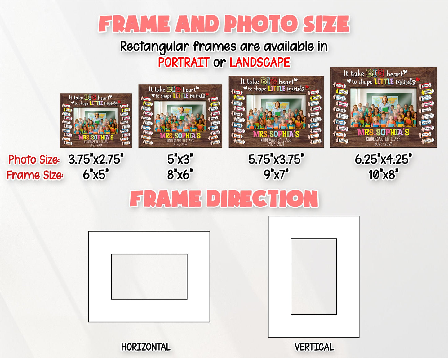 CustomTeacher Class Photo Frame,Teacher Appreciation Gift,It takes a Big Heart to Shape Little Minds,Picture Frame,Teacher Gift fromStudent