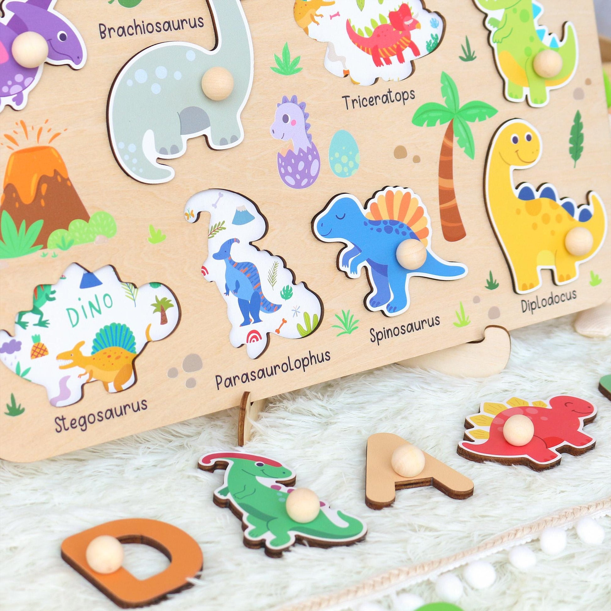 Personalized Dinosaur Name Puzzle | New Baby Boy Gifts | First Christmas Gifts | 1st Birthday Gifts | Montessori Toys | Baby Shower Gifts