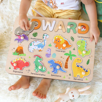 Personalized Dinosaur Name Puzzle | New Baby Boy Gifts | First Christmas Gifts | 1st Birthday Gifts | Montessori Toys | Baby Shower Gifts