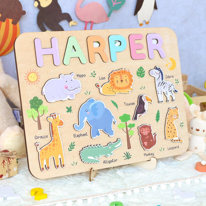 Personalized Safari Name Puzzle | New Baby Gifts | First Christmas Gifts | 1st Birthday Gifts | Montessori Toys | Baby Shower Gifts