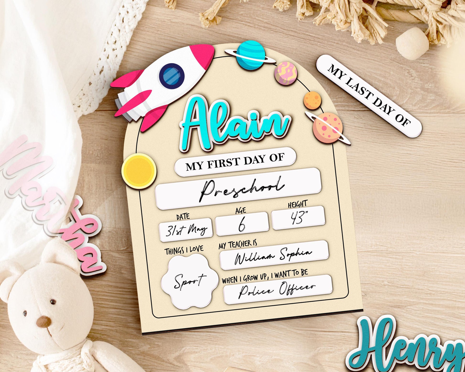 Personalized First Day School Sign,Back to School Sign,Kindergarten 1st Day of School Sign Reusable,Last Day of School Board,Preschool Kid