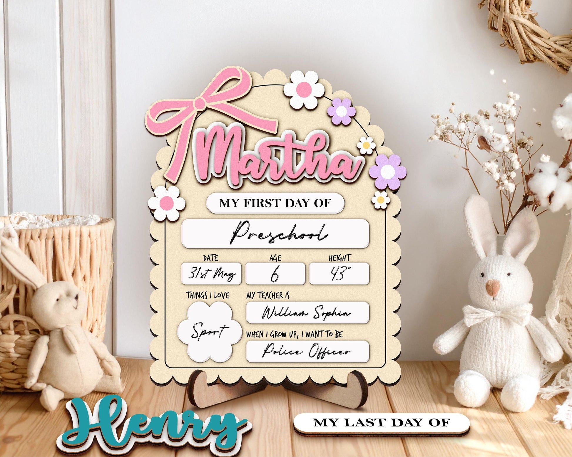 Personalized First Day School Sign,Back to School Sign,Kindergarten 1st Day of School Sign Reusable,Last Day of School Board,Preschool Kid