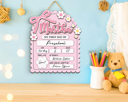 Personalized First Day School Sign,Back to School Sign,Kindergarten 1st Day of School Sign Reusable,Last Day of School Board,Preschool Kid