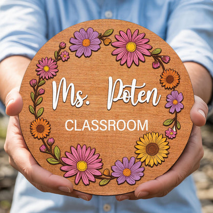 Personalized Teacher 3D Door Hanger, Custom Teacher Door Sign, Custom Floral Classroom Door Sign, Classroom Welcome Sign Back to School Gift