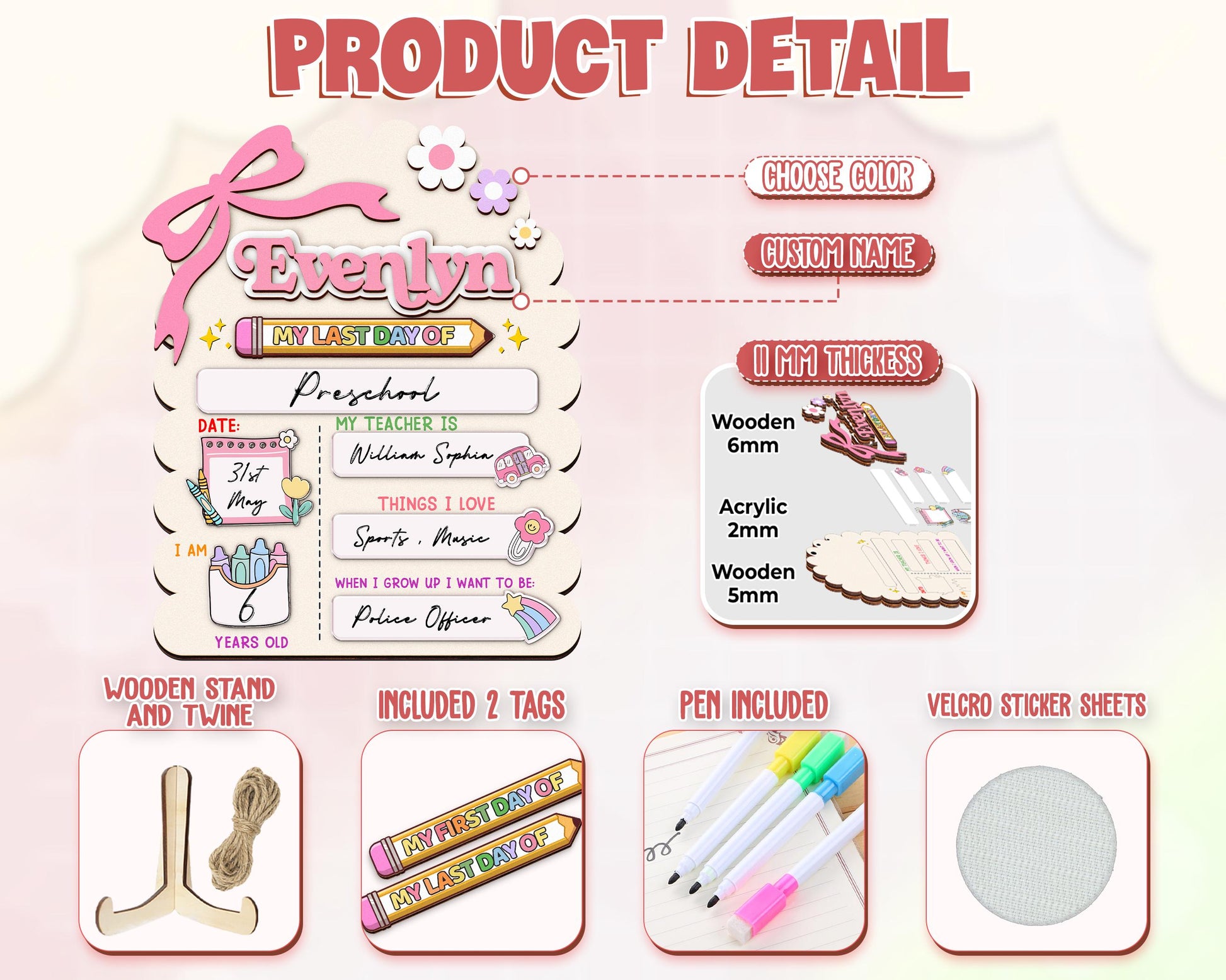 Custom First And Last Day School Sign,Back to School,Kindergarten 1st Day of School,First Day School Board Reusable,Preschool,Photo Prop