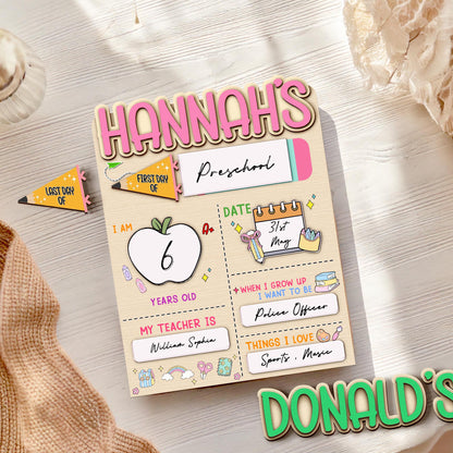 Custom First And Last Day School Sign,Back to School Sign,Preschool,Kindergarten 1st Day of School,Interchangable First Day Of School Board