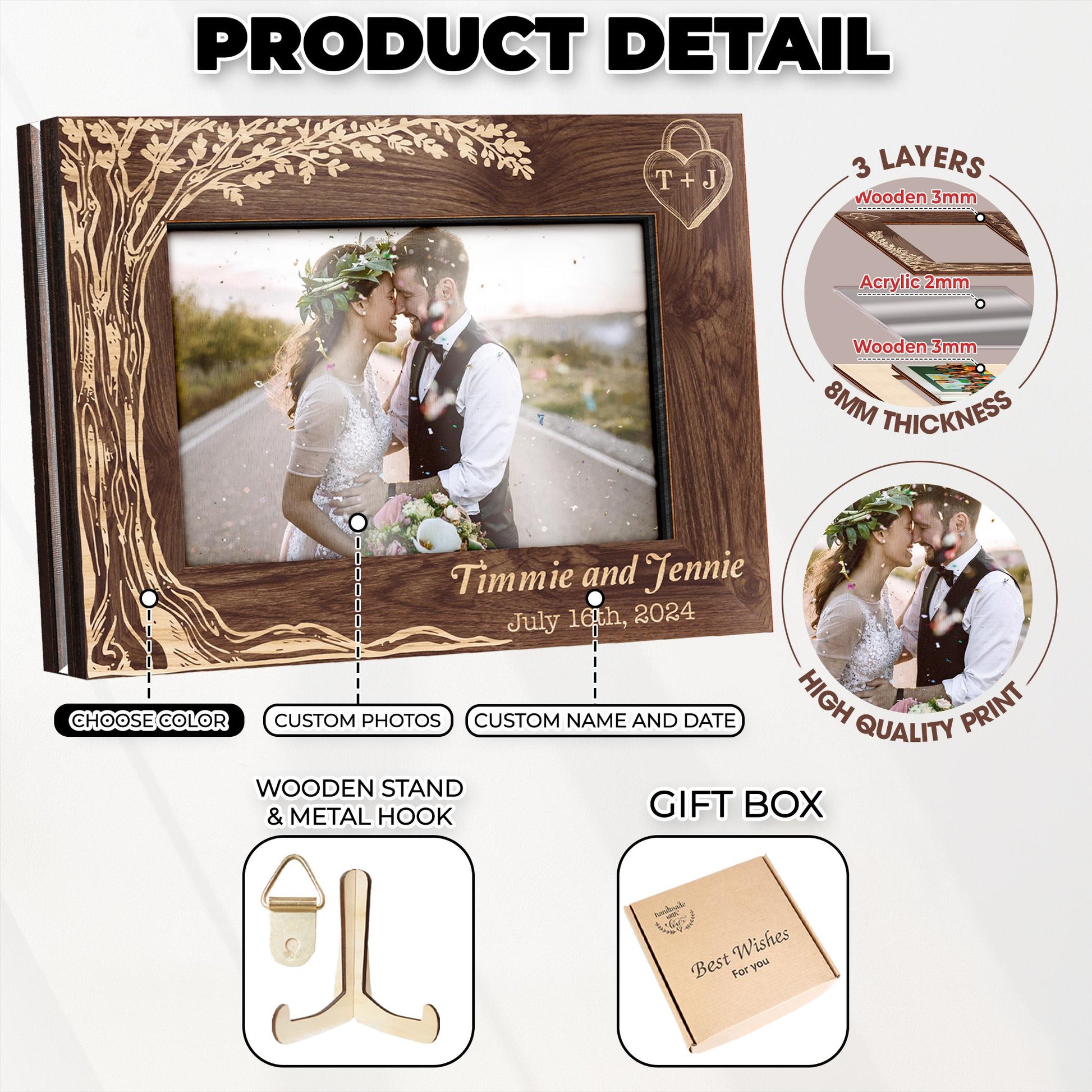 Personalized Wedding Gift,Engagement Photo Frame Plaque,Wedding Picture Frame with Date,Couple Gift,Newlywed Gift,Gift for Husband Wife