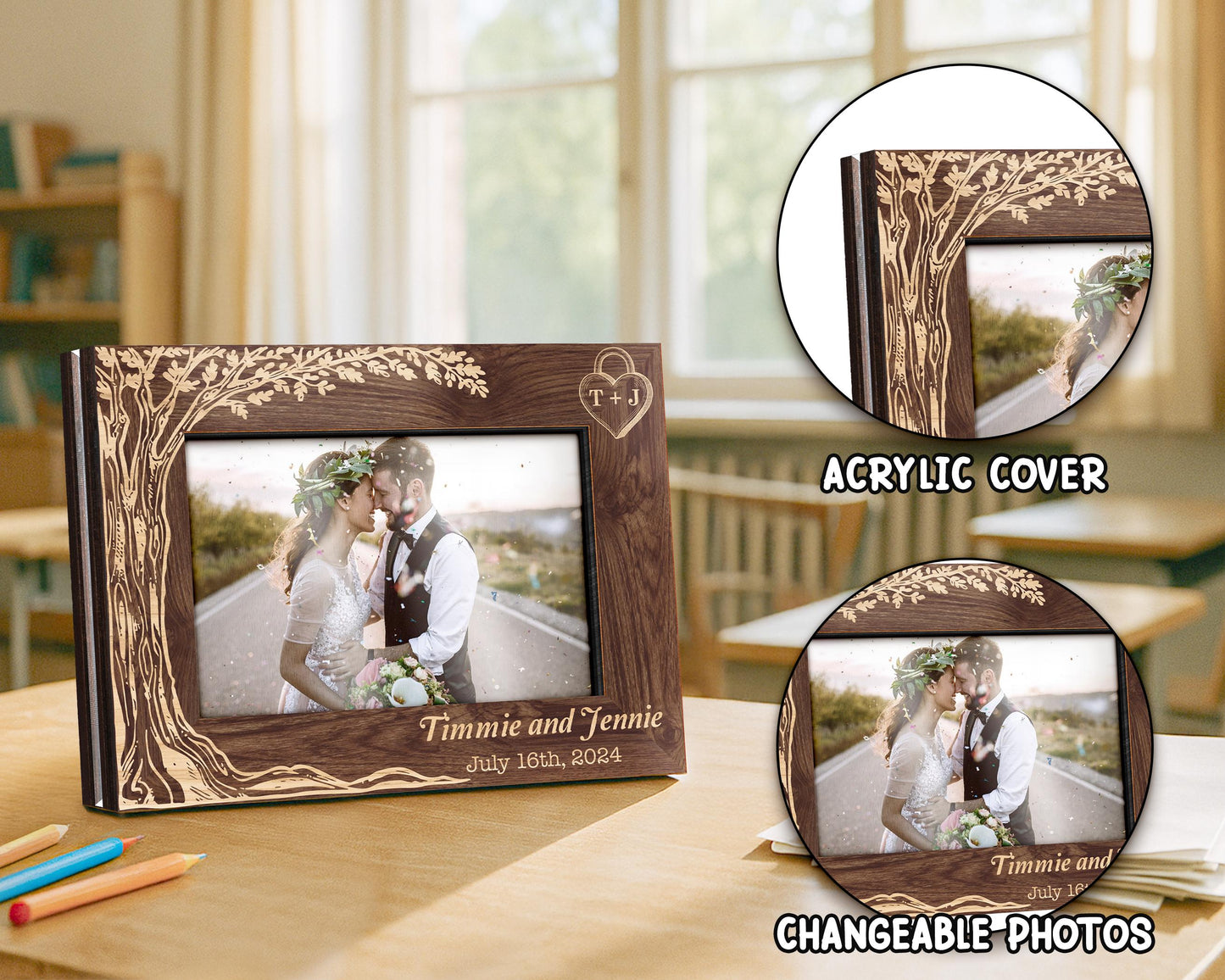 Personalized Wedding Gift,Engagement Photo Frame Plaque,Wedding Picture Frame with Date,Couple Gift,Newlywed Gift,Gift for Husband Wife