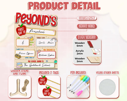 Custom First & Last Day School Sign,Back to School Board,Kindergarten 1st Day of School Dry Erase,First Day Wooden School Sign,Photo Prop