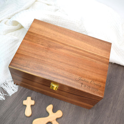 Engraved Wood Prayer Box,Personalized Baptism, First Communion, Christening Gift, Religious Gift for Godchild, Grandchild, Godparents