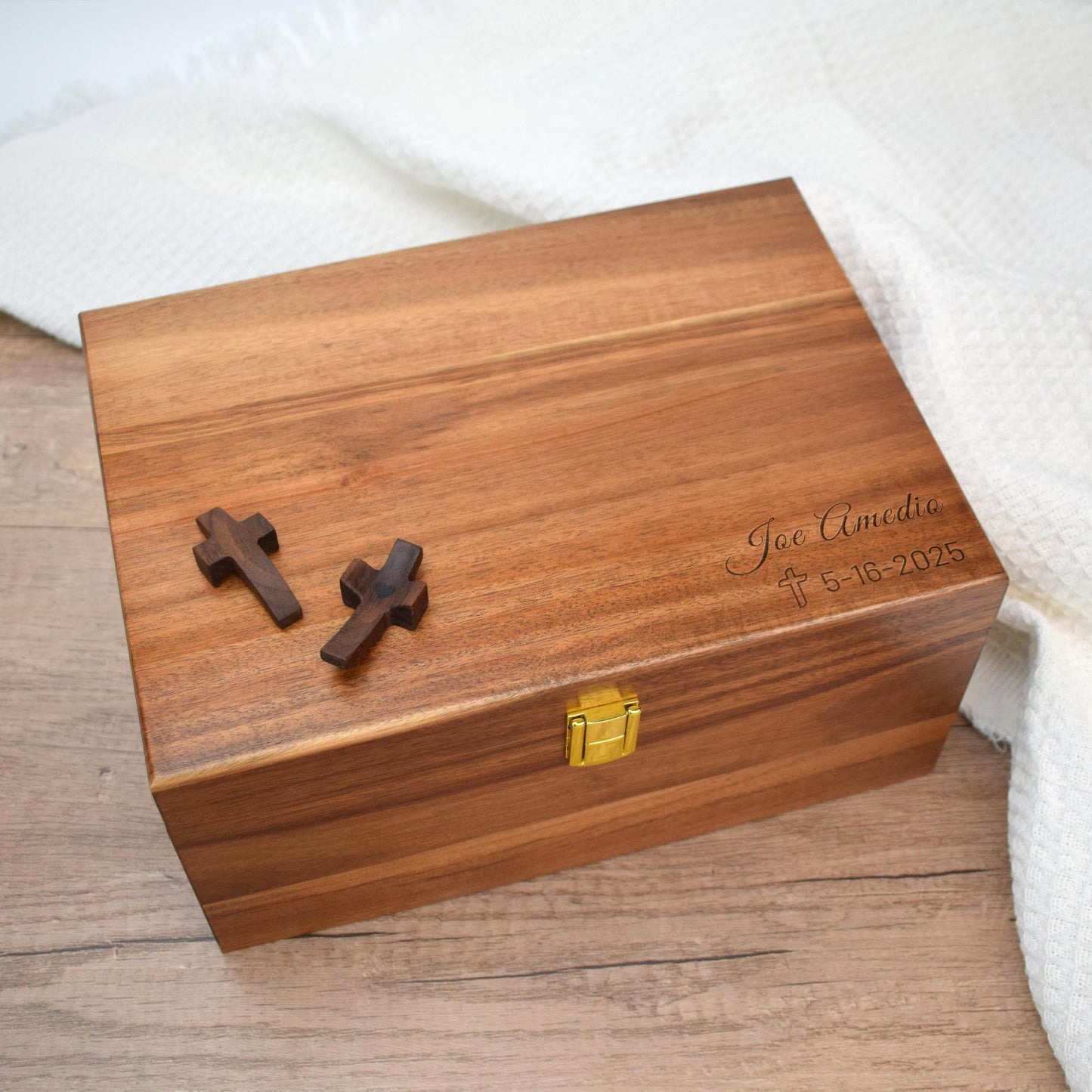 Engraved Wood Prayer Box,Personalized Baptism, First Communion, Christening Gift, Religious Gift for Godchild, Grandchild, Godparents