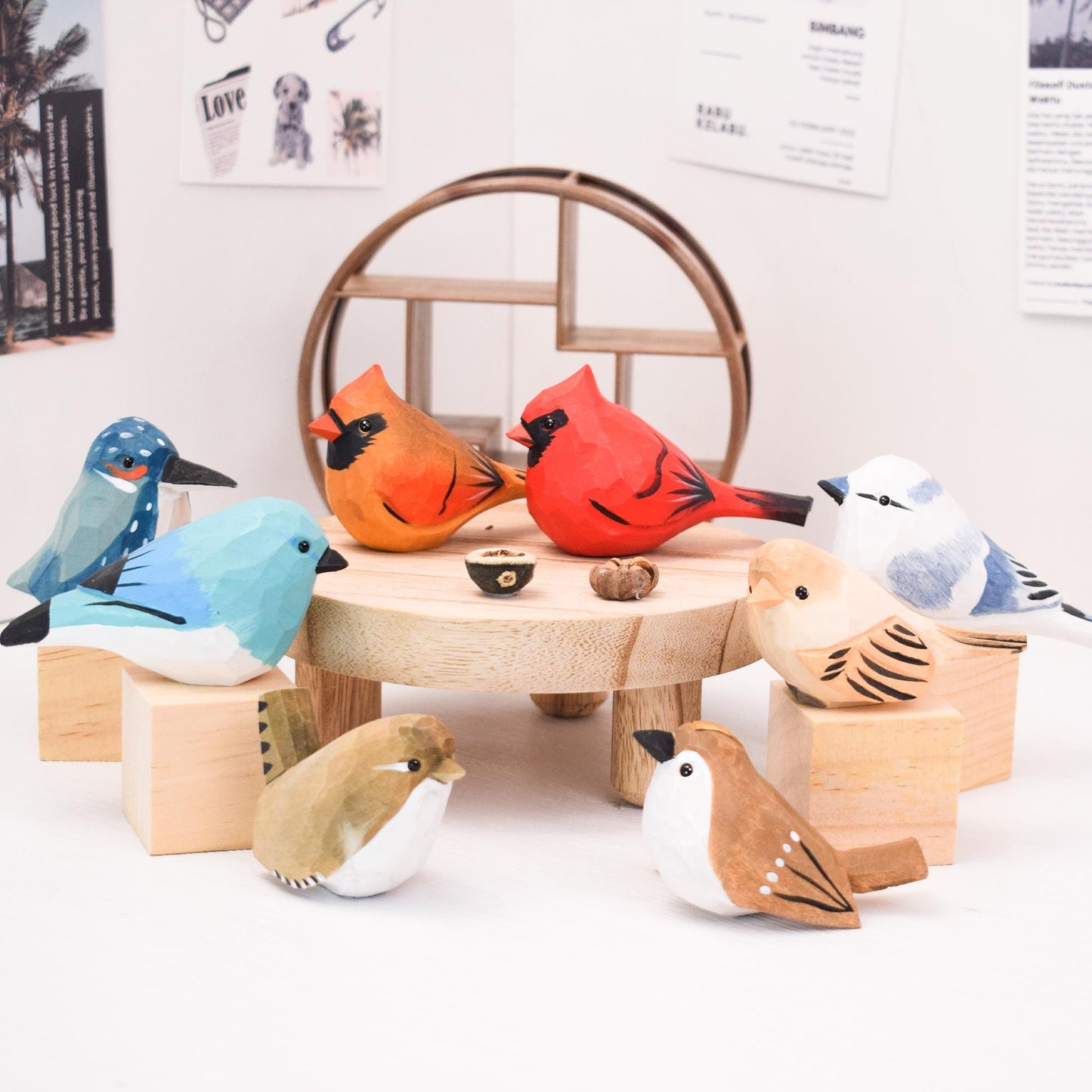 20 Style Wooden Birds Figurine, Hand Painted Cardinal Statue, Chubby Robin Figurine, Christmas tree decoration gifts, Gifts for Bird Lovers