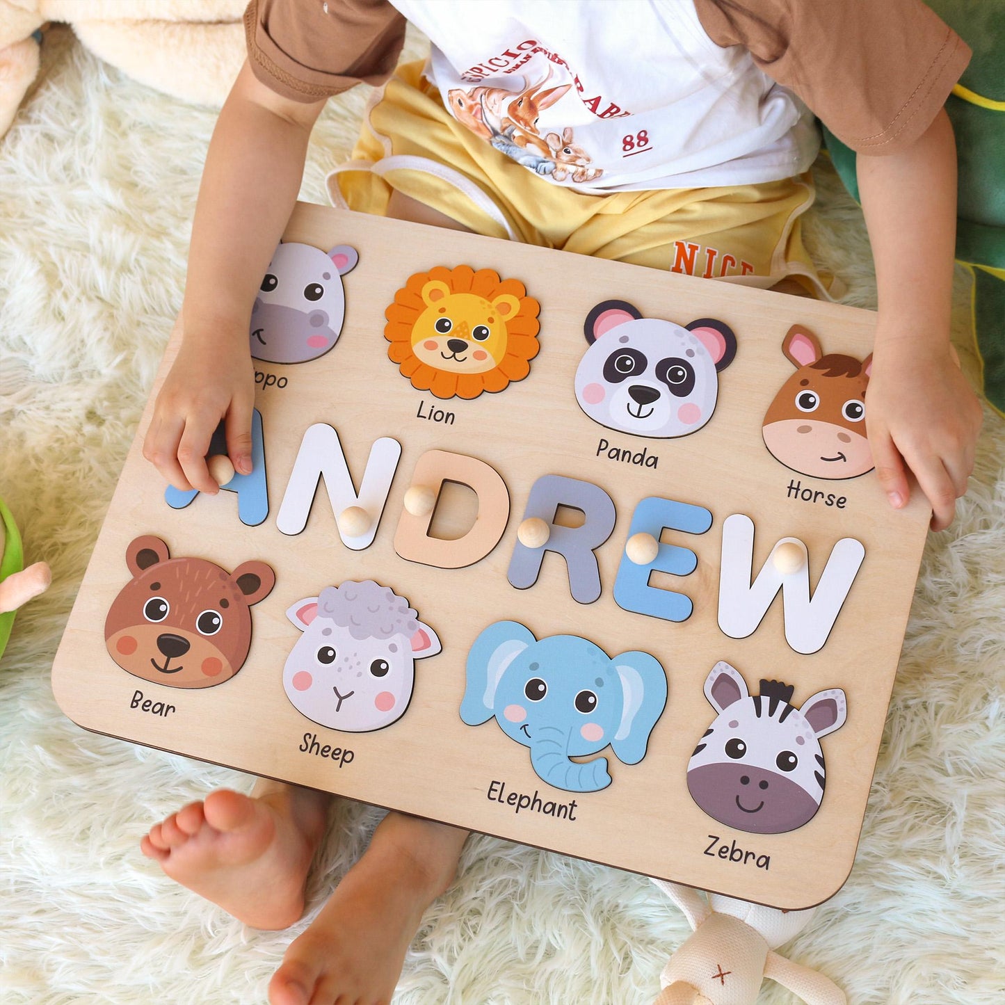Personalized Name Puzzle With Animals | New Baby Gifts | First Christmas Gifts | 1st Birthday Gifts | Montessori Toys | Baby Shower Gifts