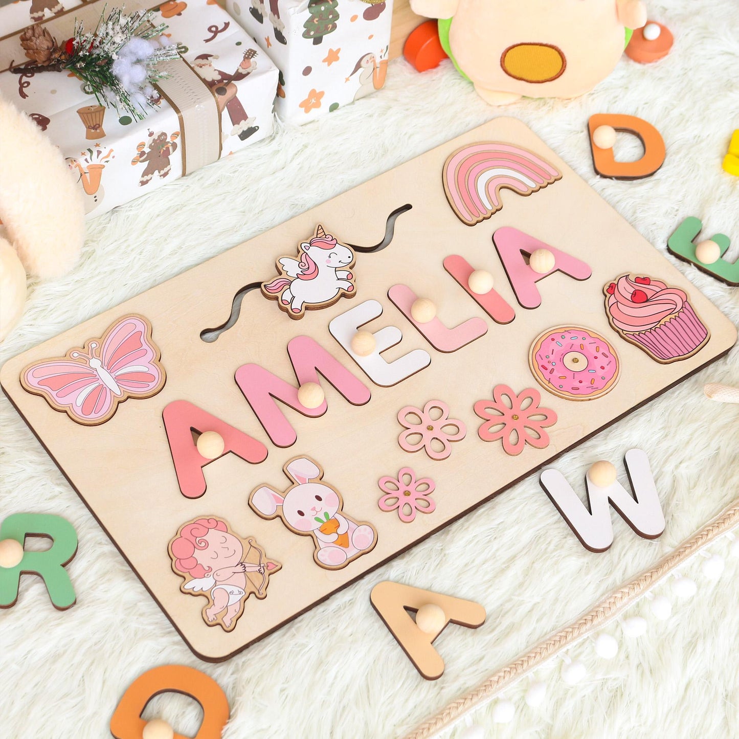 Montessori Busy Board | Personalized Birthday Gift | 1st Birthday Baby Girl Gifts Puzzle Sensory Wooden Toys First Christmas Gift for Kids