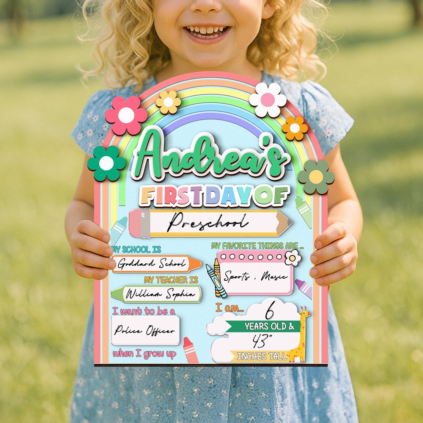 Personalized First Day School Sign, Back to School Sign, Kindergarten 1st Day of School Sign Reusable, Custom First Day School Sign