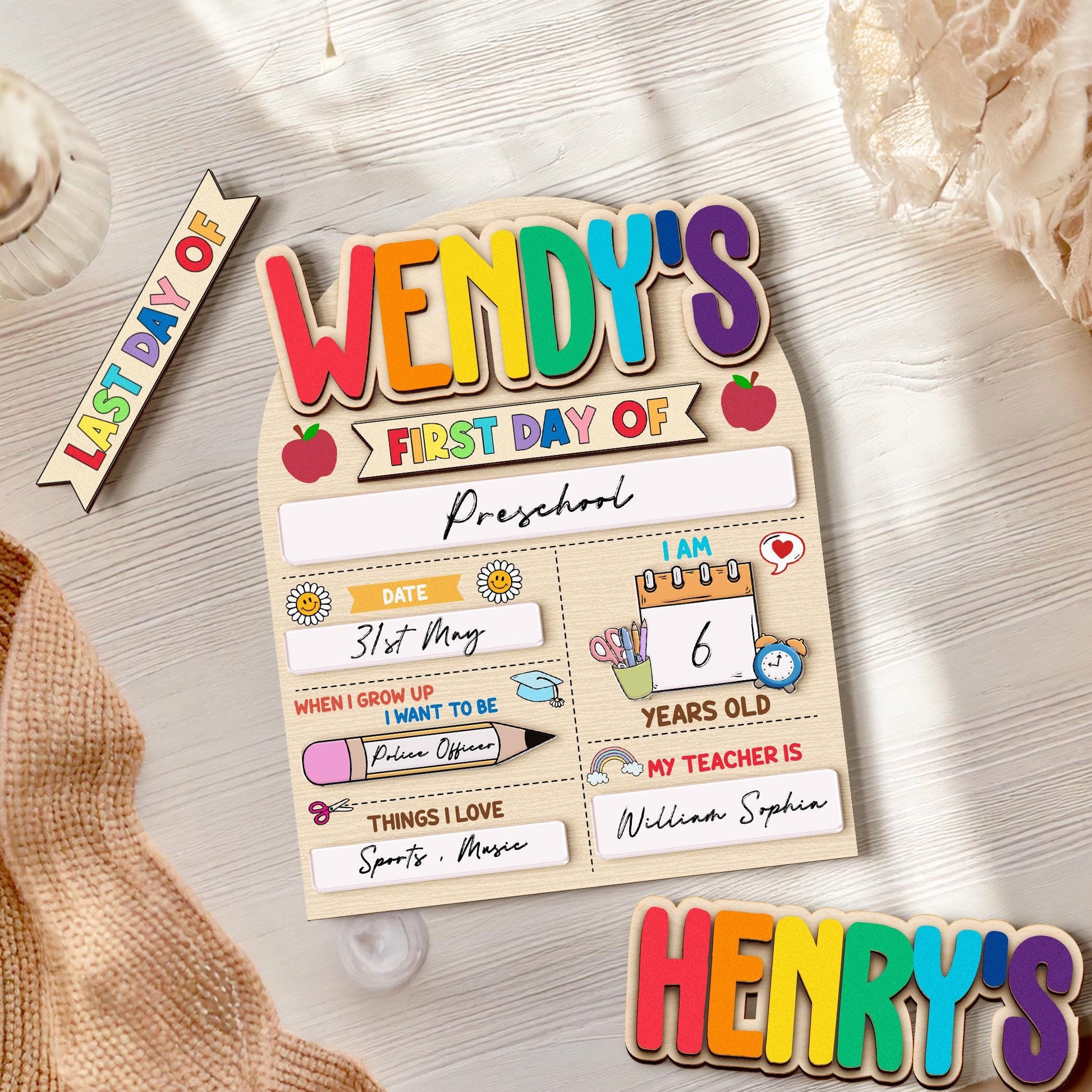 Custom First And Last Day School Sign,Preschool Back To School Dry Erase Sign,Kindergarten 1st Day of School,First Day School,School Board