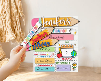 Personalized First And Last Day Of School Sign,Preschool Back To School,First Day Of School,Kindergarten 1st Day of School Board,Name Sign