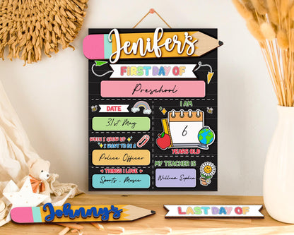 Personalized First And Last Day Of School Sign,Preschool Back To School,First Day Of School,Kindergarten 1st Day of School Board,Name Sign